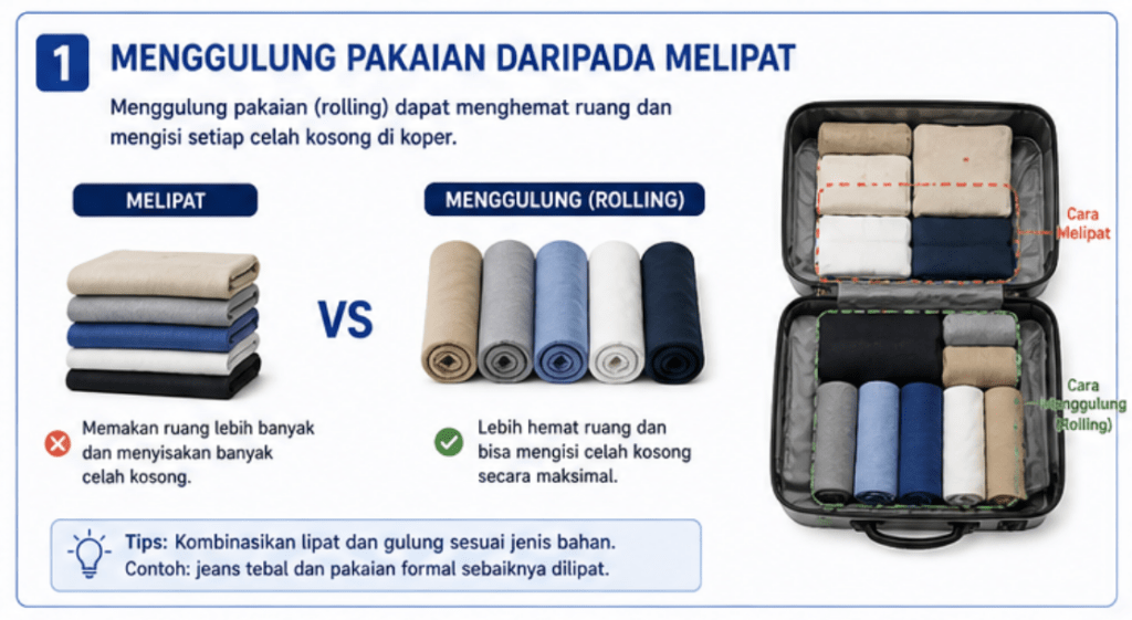 tips packing koper dengan cara menggulung